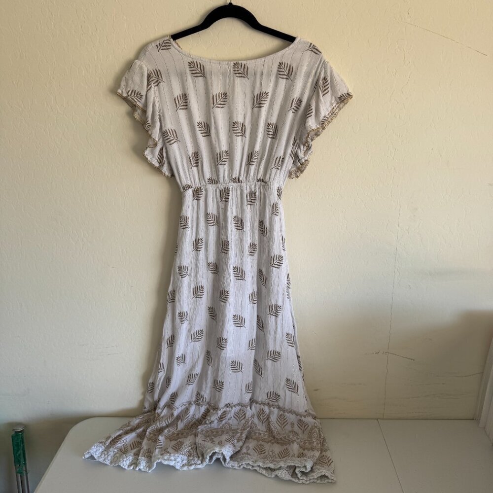 Boho Maxi Dress | Embroidered Leaf Print | Made in India | No Tag, Approx XL - Picture 3 of 4
